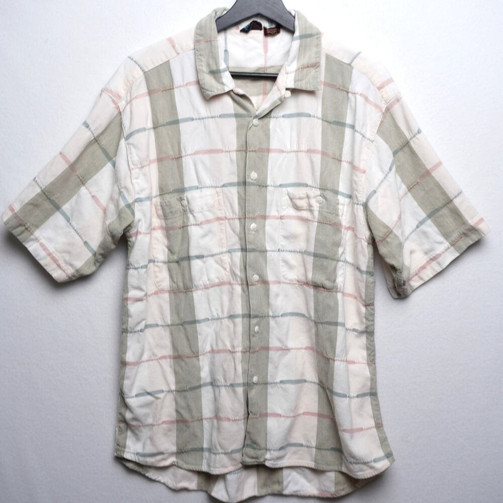 Vintage Bachrach Pink and‎ Blue Striped Loop Collar Shirt Size L